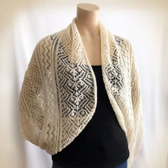 Large Infinity Scarf, Pointelle Crochet Knit - Picture 6 of 9